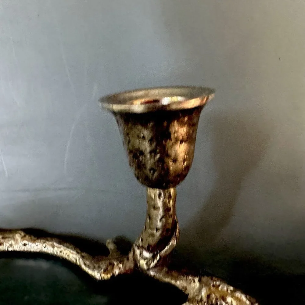 VTG Heavy Cast Metal 5 Taper Candle Holder Twig Branch Wreath Advent Centerpiece